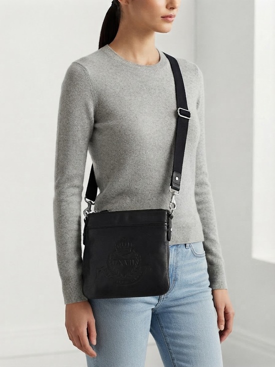 Ralph Lauren Handbags - RALPH LAUREN VTG Black Leather Crest Crossbody Bag